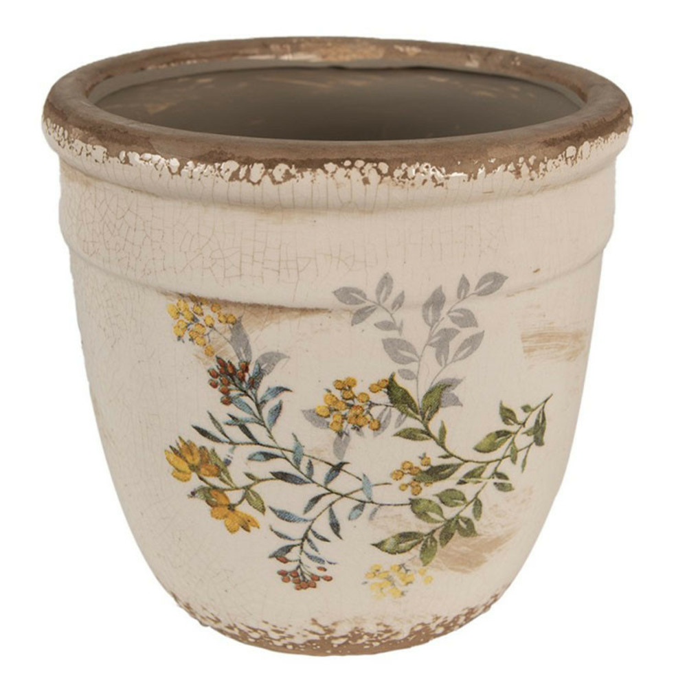 Pot de fleurs d'intérieur beige et jaune en céramique 18x17cm