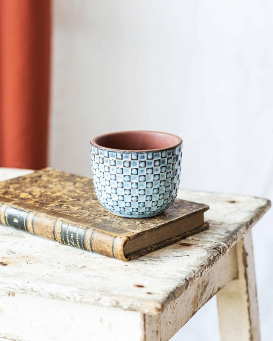 Mini cache pot - relief bleu