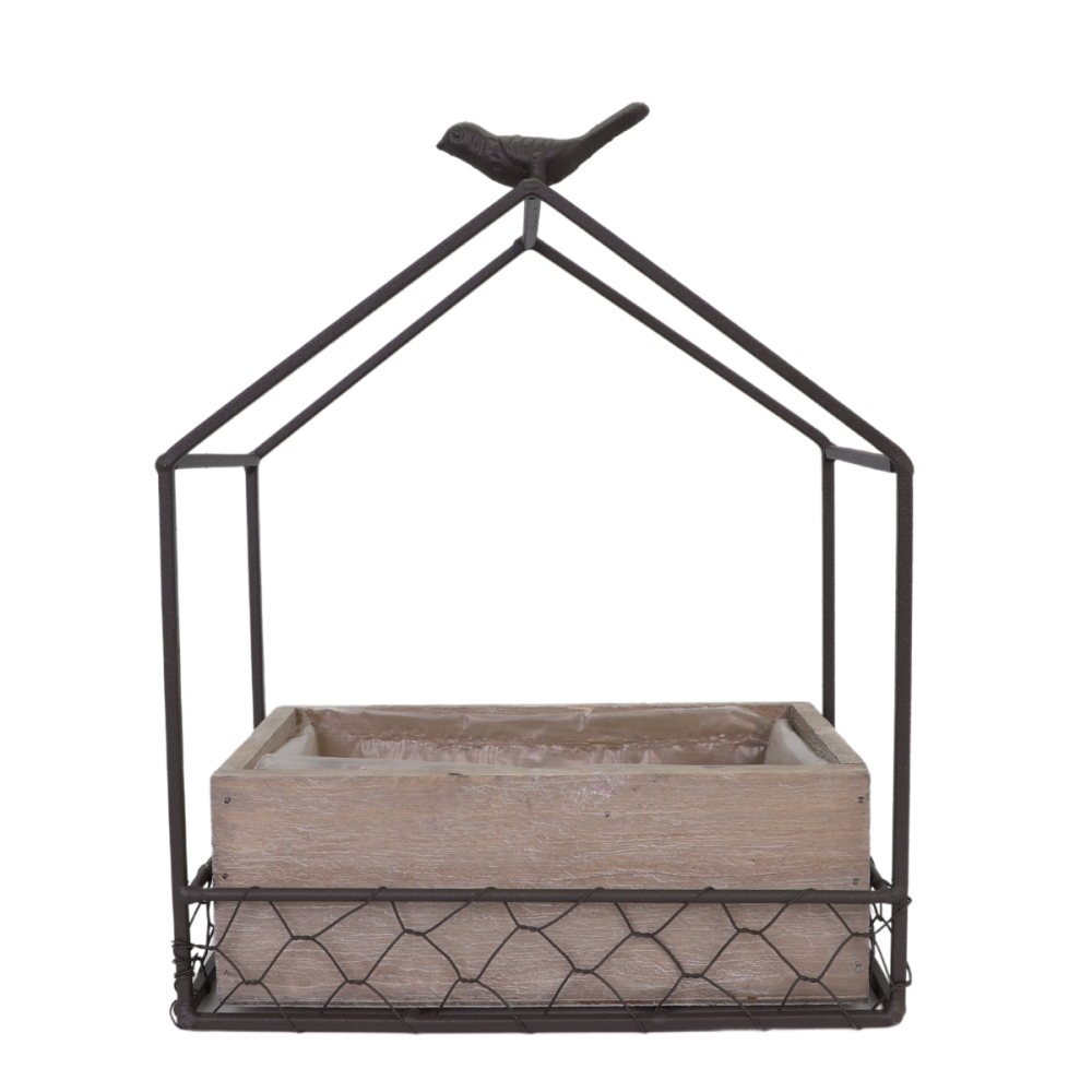 Jardinière extérieure pot fleurs jardin bois métal marron 21x12x24. 5cm