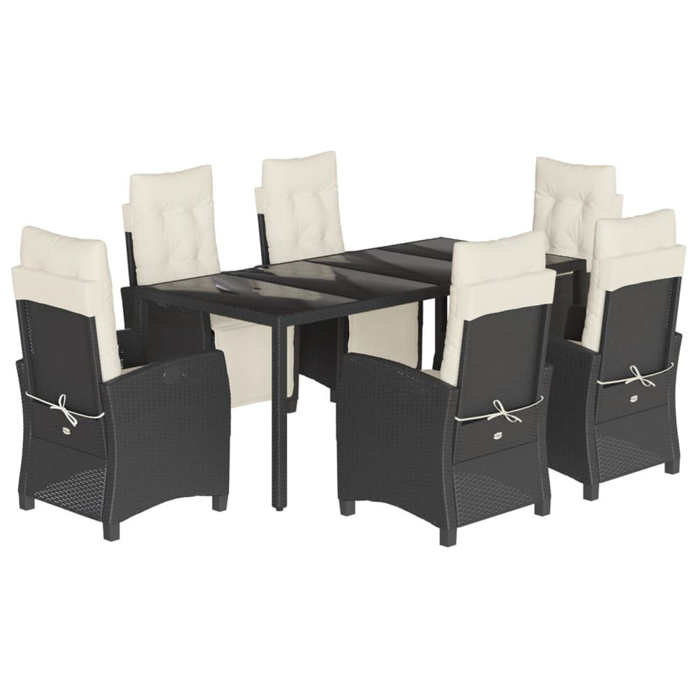 Ensemble à manger de jardin coussins 7pcs noir résine tressée