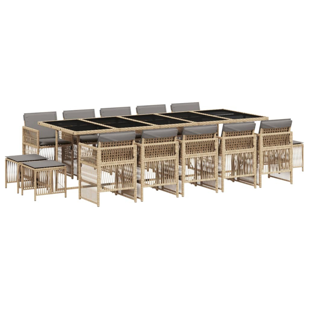 Ensemble à manger de jardin et coussins 15 pcs mélange beige