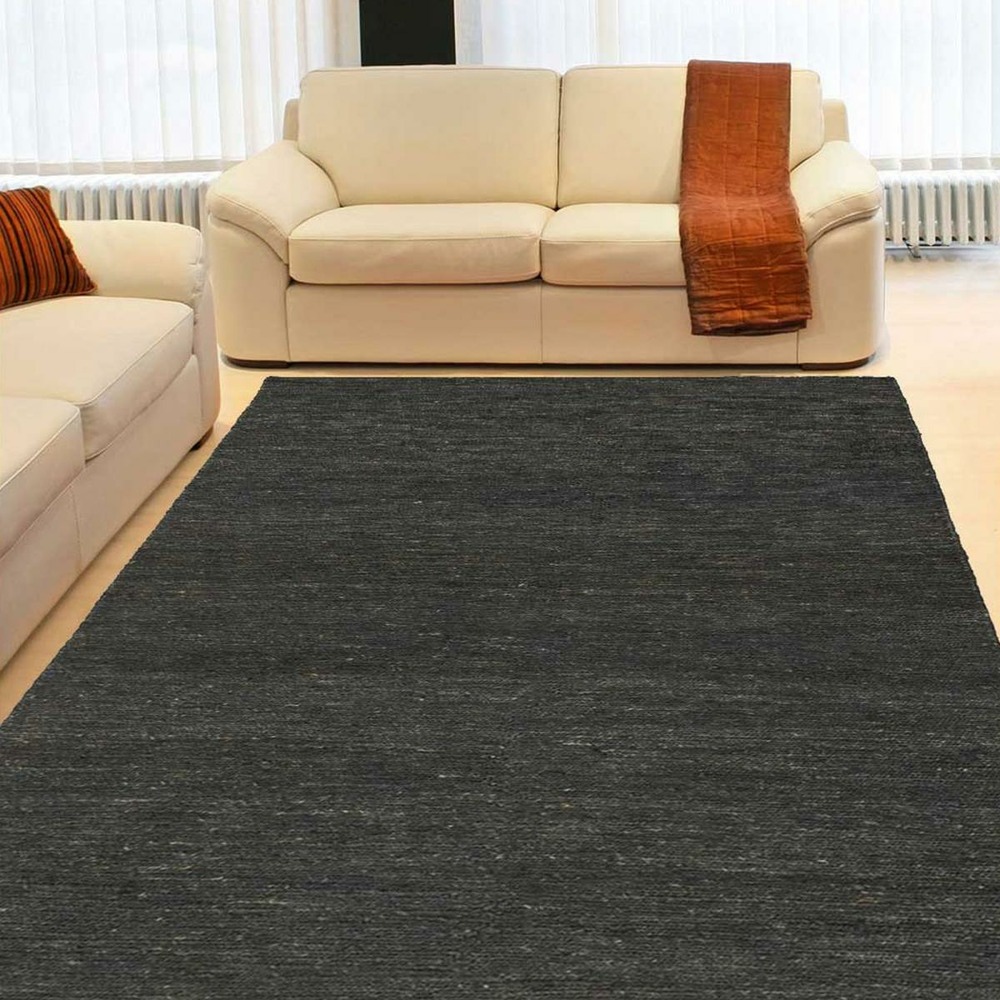 Tapis kilim 200x300 rectangle fait main en chanvre anthracite motif uni