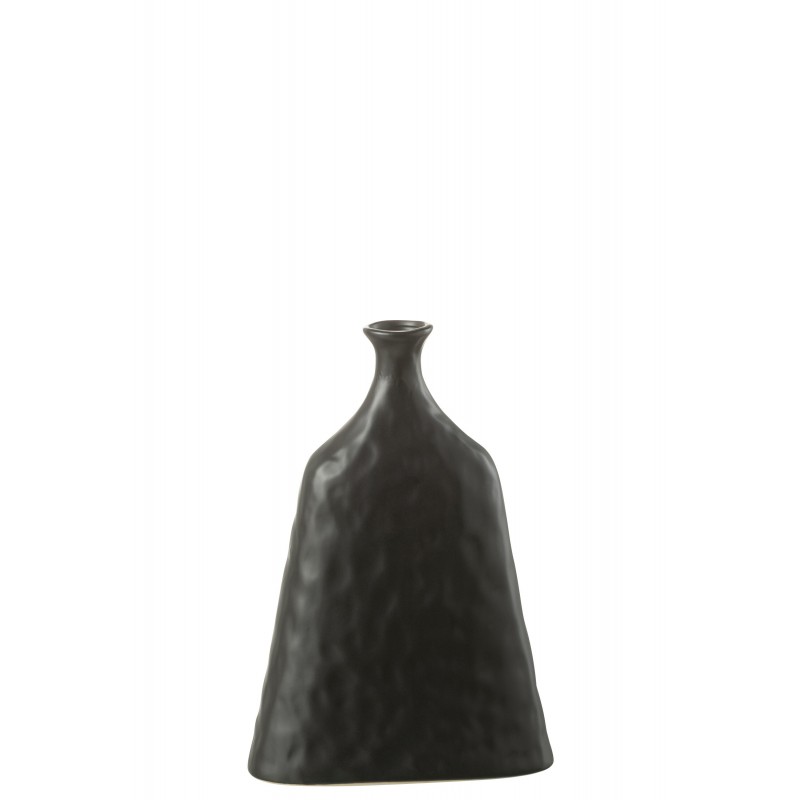 Vase plat col bouteille en céramique noir 21x9x30 cm