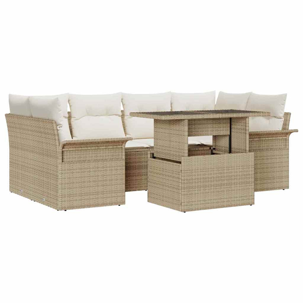 Ensemble de canapé de jardin 7 pcs beige poly rattan