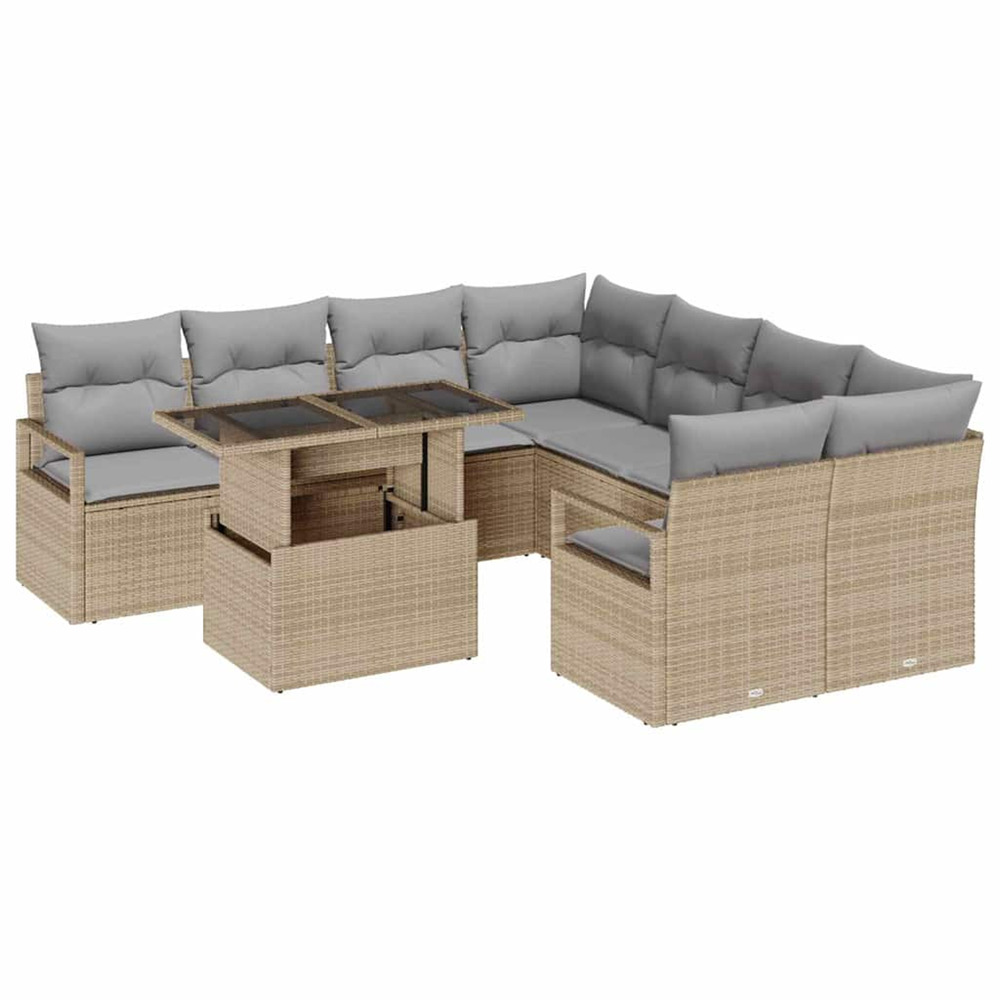 Ensemble de canapé de jardin 9 pcs beige et gris clair