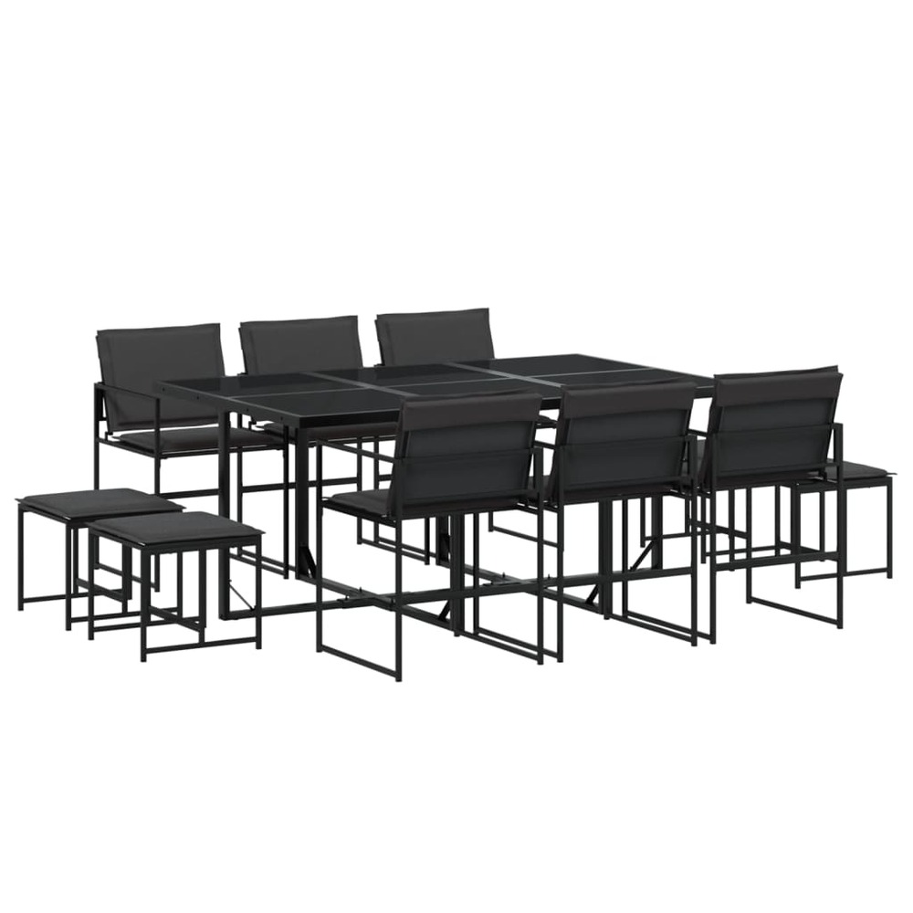 Ensemble à manger de jardin avec coussins 11 pcs noir textilène