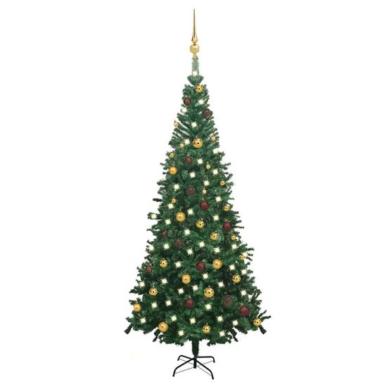 Arbre de noël artificiel pré-éclairé et boules l 240 cm vert