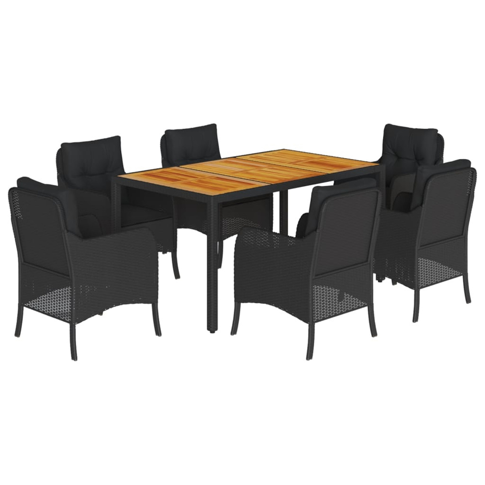 Ensemble à manger de jardin coussins 7pcs noir résine tressée