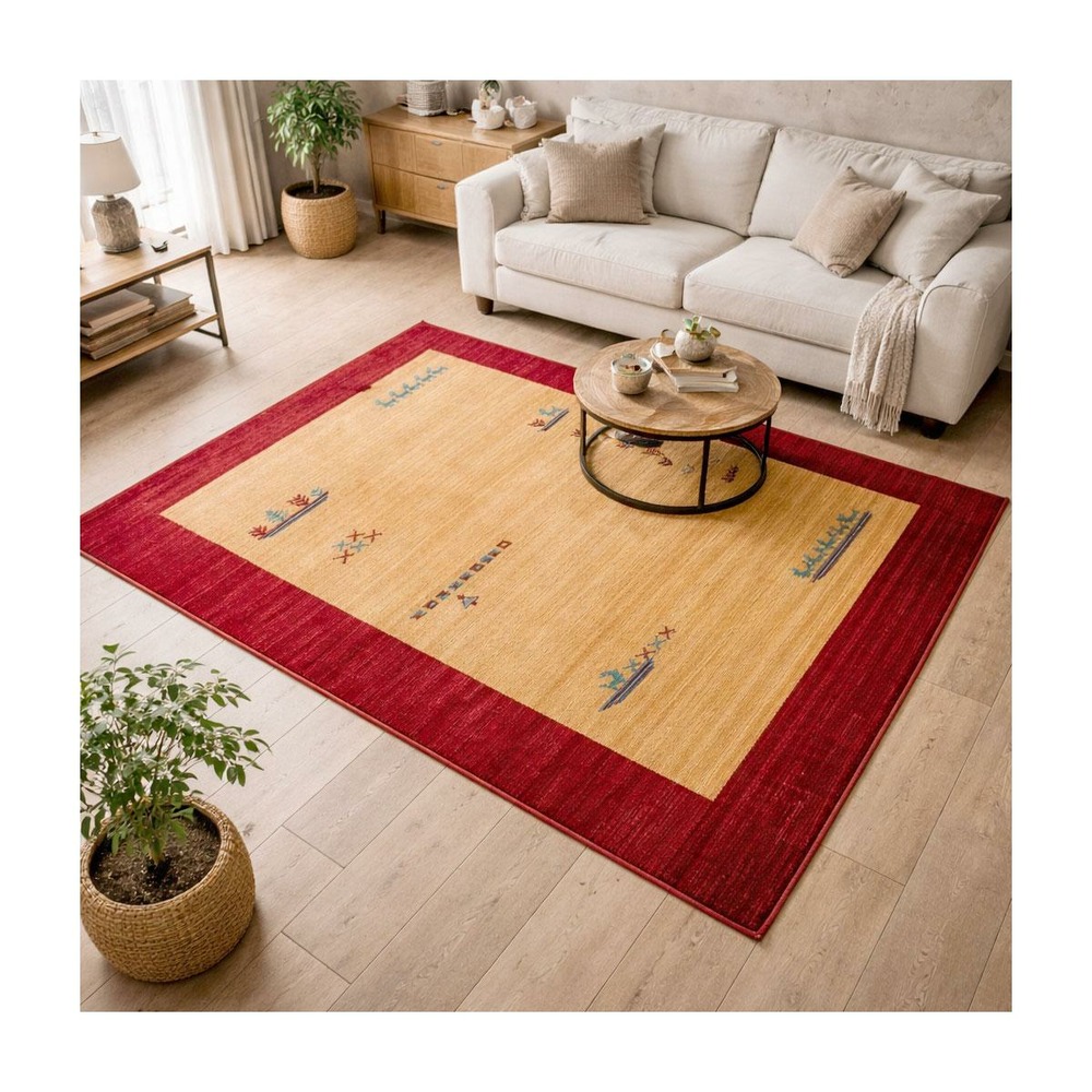 Tapis salon 120x180 tissé beige rectangle motif simple chobay 7