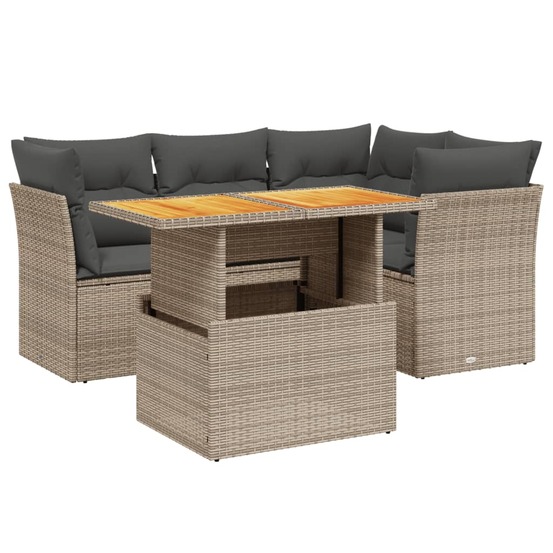 Salon de jardin 5 pcs avec coussins gris résine tressée
