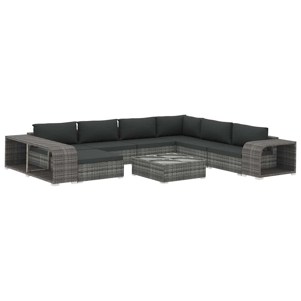 Salon de jardin 10 pcs avec coussins résine tressée gris