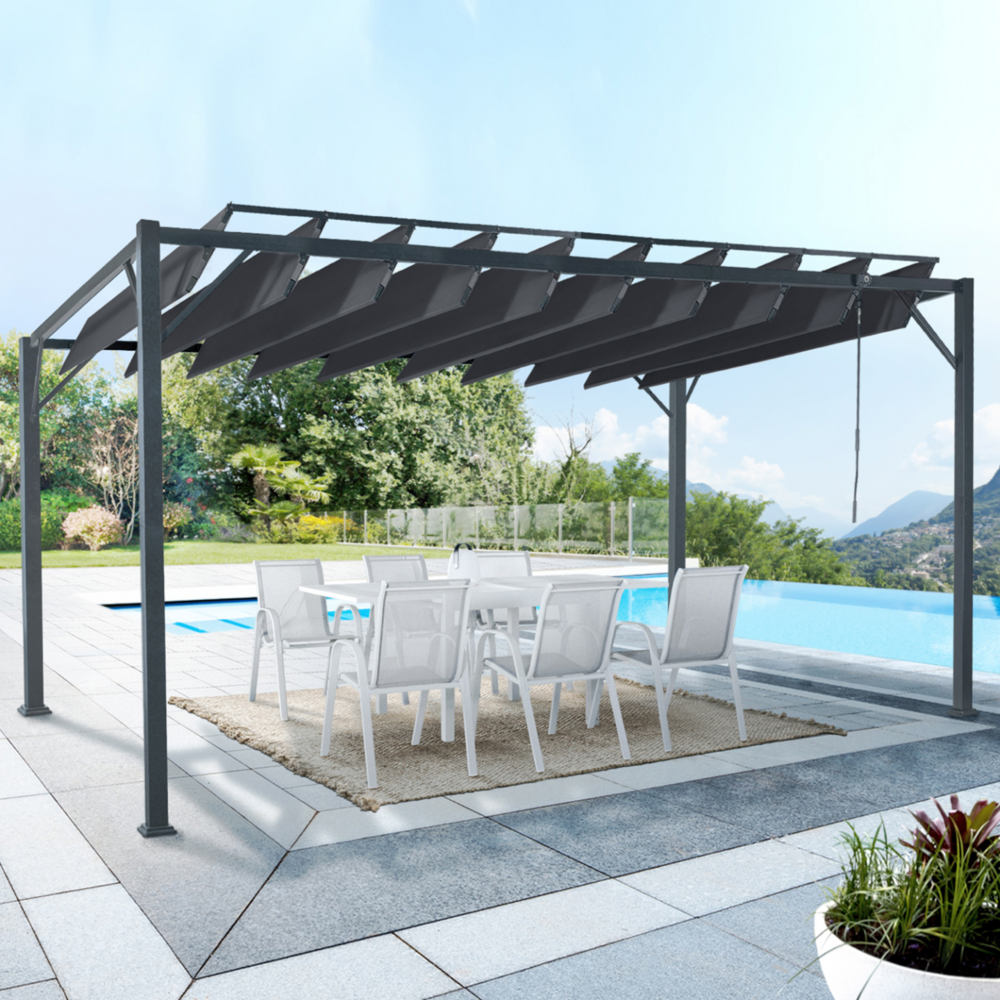 Pergola lames orientables 3x4 m gris anthracite