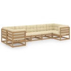 Salon de jardin meuble d'extérieur ensemble de mobilier 7 pièces avec coussins marron miel bois de pin