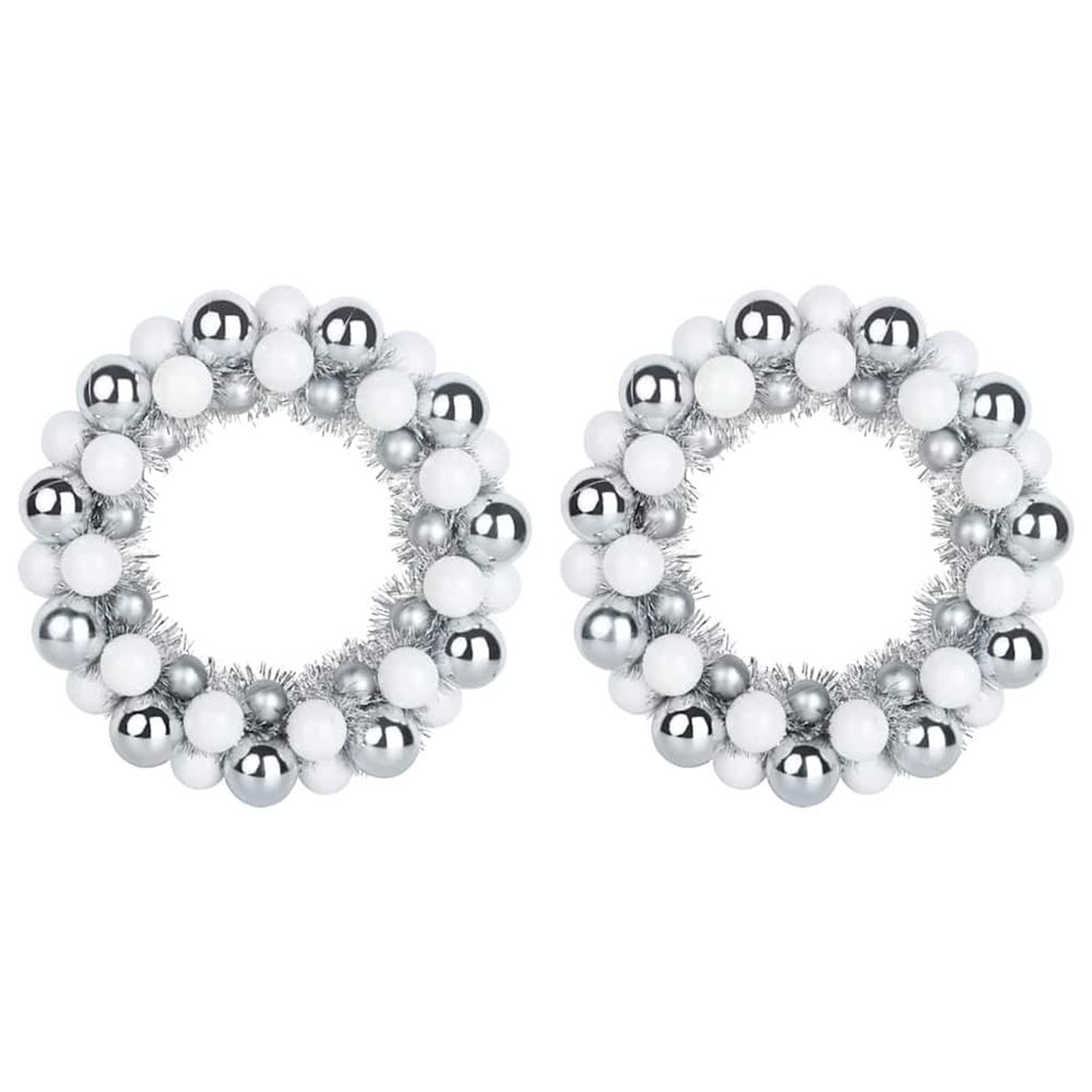 Couronnes de boules de noël 2 pc blanc et argent 33 x 33 x 7 cm