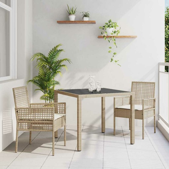 Ensemble de salle à manger pour jardin 3 pcs beige polyrotin