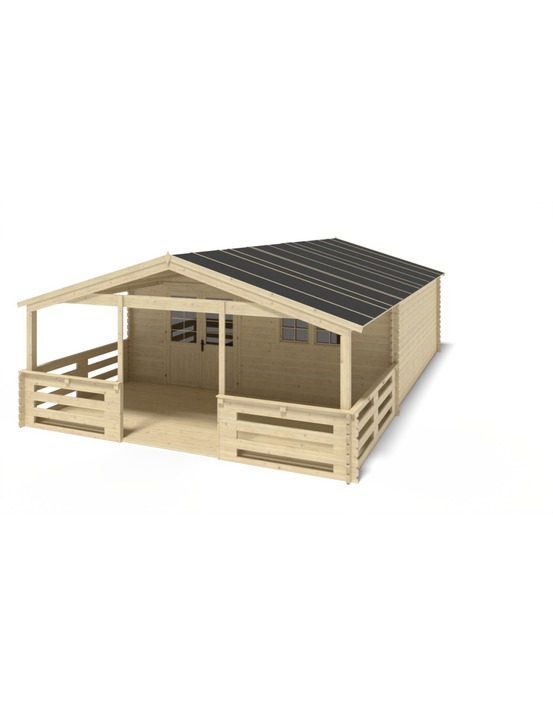 Abri de jardin en bois - 6x6 m + terrasse avec balustrade et avant-toit en bois - 54 m2 - dom749+dom556+dom558+pod04 - altanka