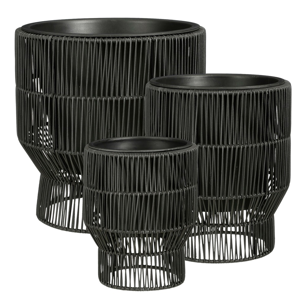 Mica decorations peta pot plante – lot de 3 – pot de fleur exterieur pour fleurs et plantes exterieur – noir