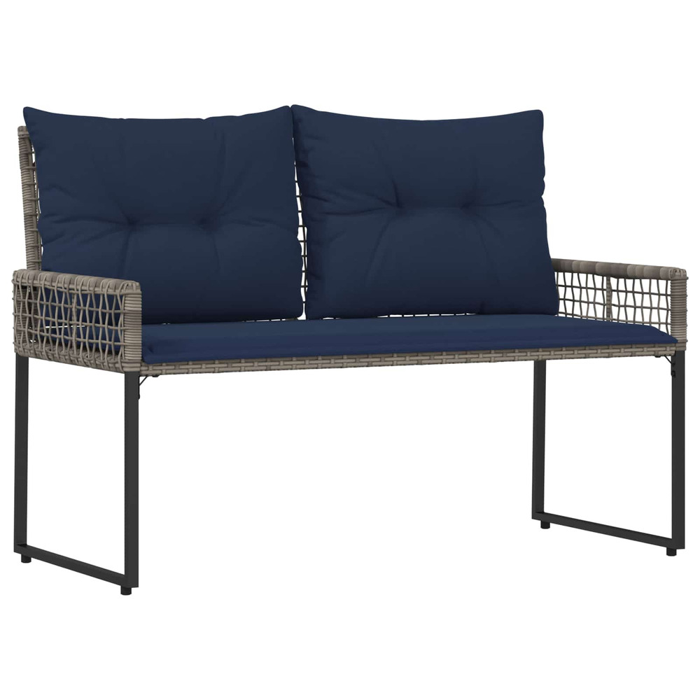 Banc extérieur avec coussin gris et marine 118 x 55 x 82 cm
