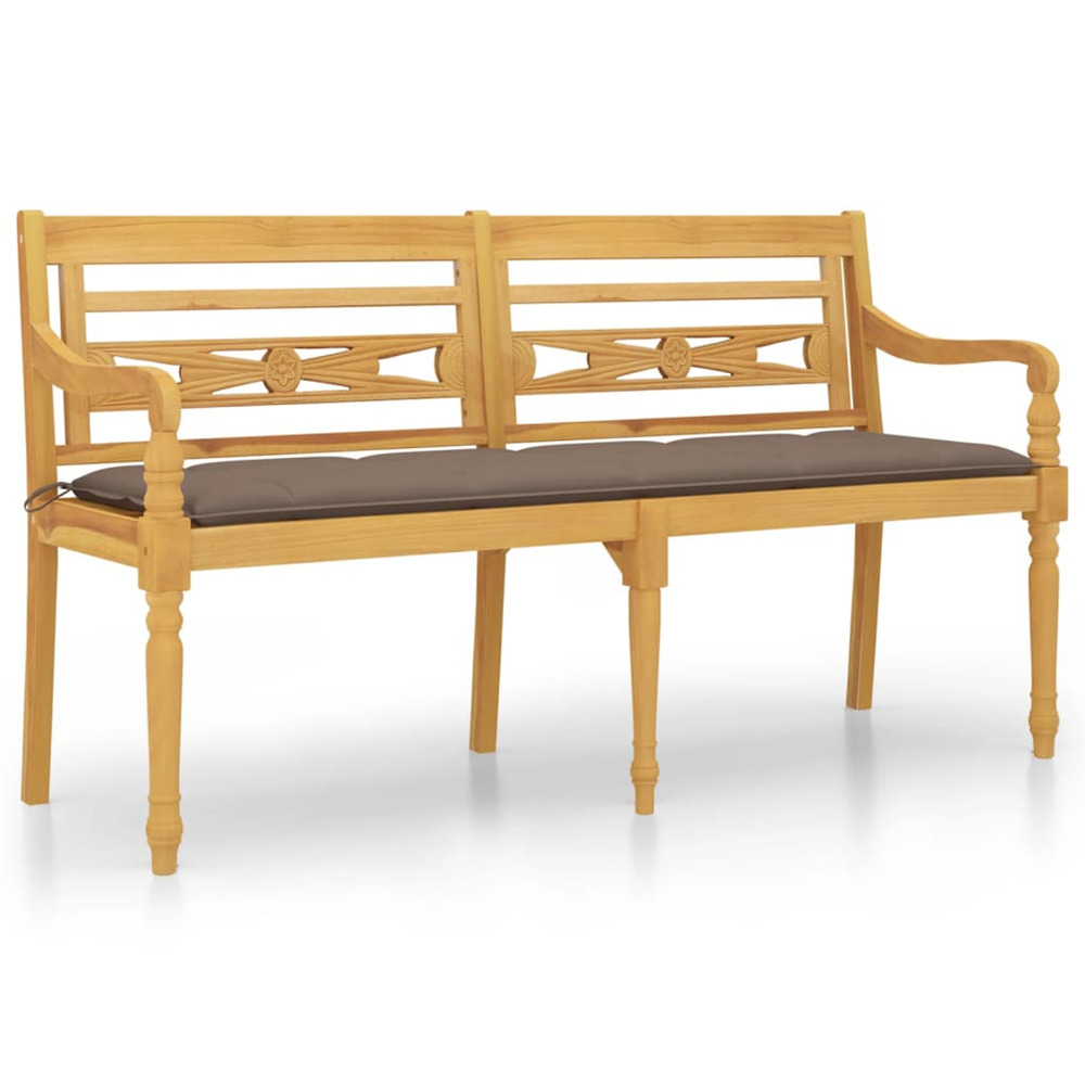 Banc batavia avec coussin taupe 150 cm bois de teck massif