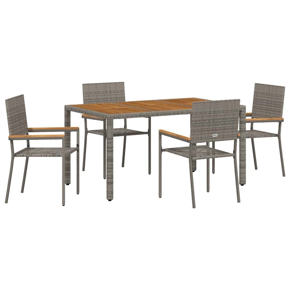 Ensemble de salle à manger pour jardin 5 pc gris polyrotin