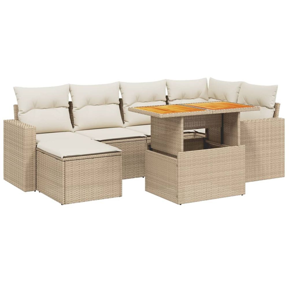 Salon de jardin avec coussins 7 pcs beige résine tressée