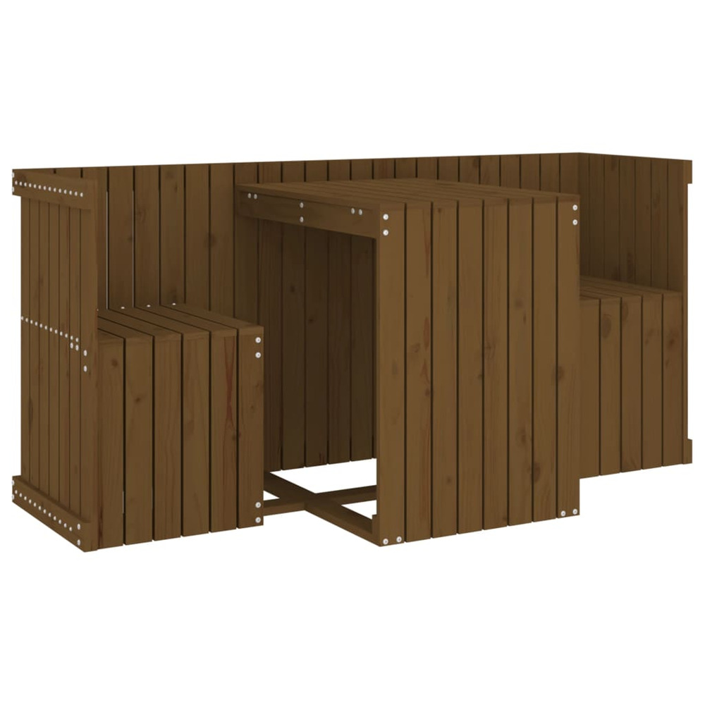Set de balcon 2 places marron miel bois de pin massif