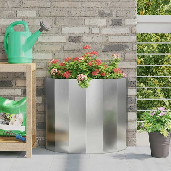 Jardinière demi-ronde acier galvanisé pour balcon argent 60x30x50 cm