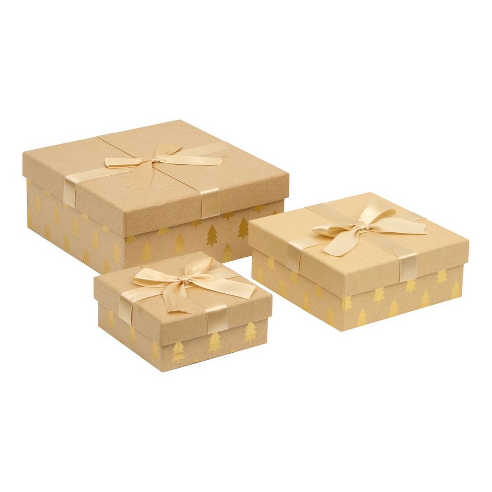 Lot de 3 boîtes cadeau de noël kraft dorées
