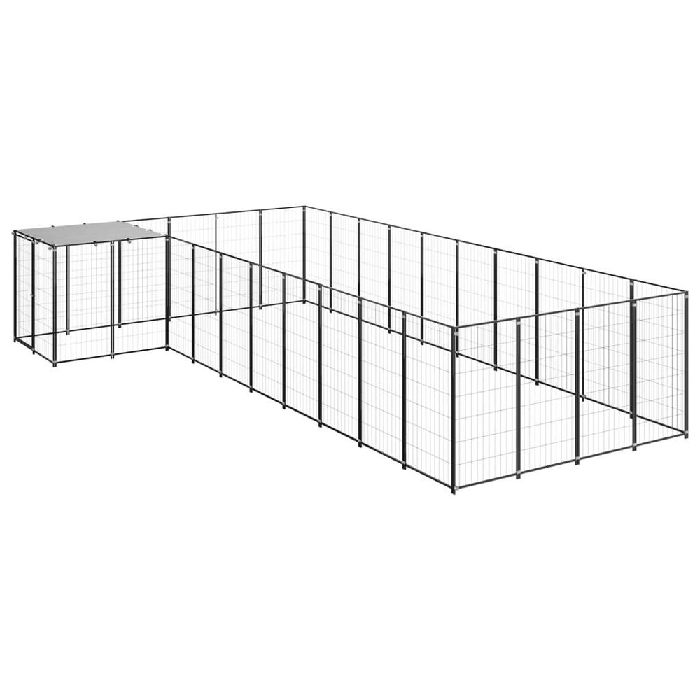 Chenil extérieur cage enclos parc animaux chien 13,31 m² 110 cm acier noir