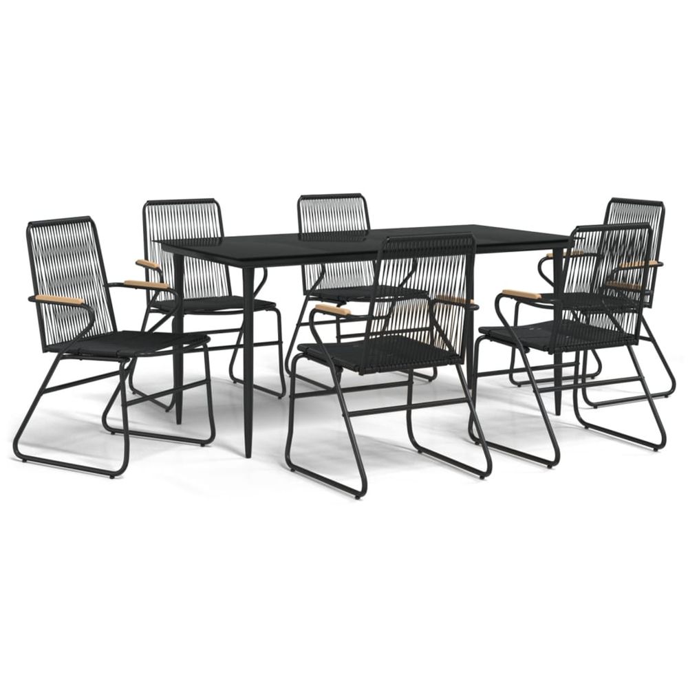 Ensemble à manger de jardin 7 pcs noir rotin pvc