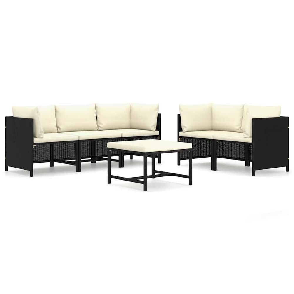 Salon de jardin 6 pcs avec coussins résine tressée noir