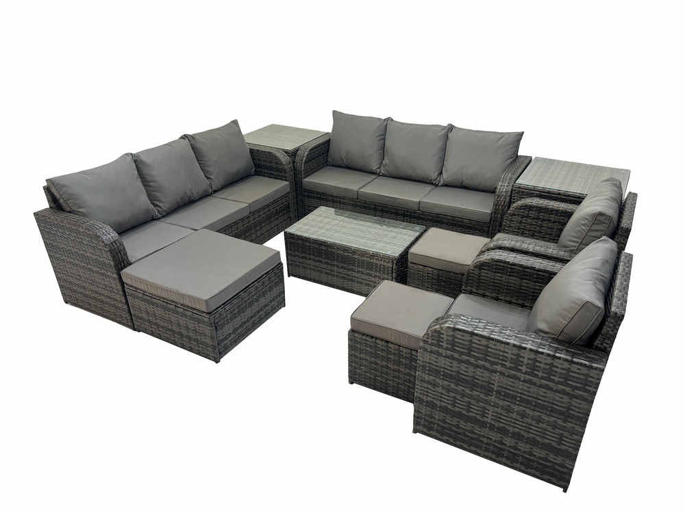 Ensemble de canapés en rotin avec canapé 3 places chaise inclinable 3 tabourets canapé 3 places 2 tables d'appoint gris foncé mixte