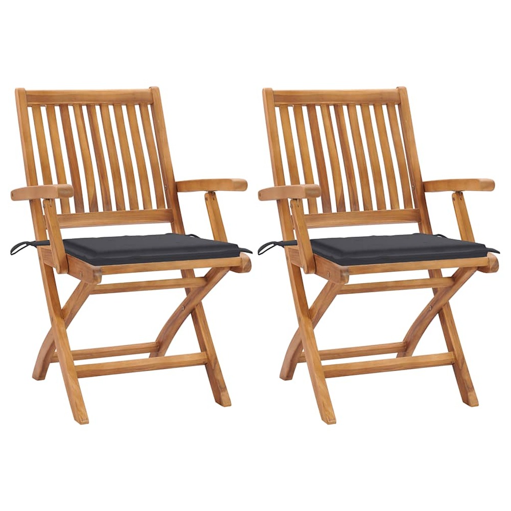 Chaises de jardin lot de 2 et coussins anthracite bois de teck