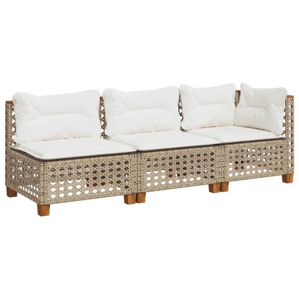 Canapé de jardin avec coussins 3 places beige résine tressée