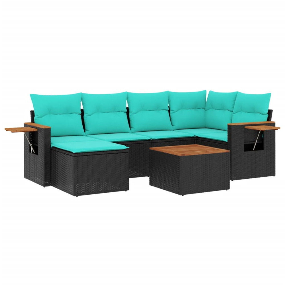 Salon de jardin 7 pcs avec coussins noir résine tressée