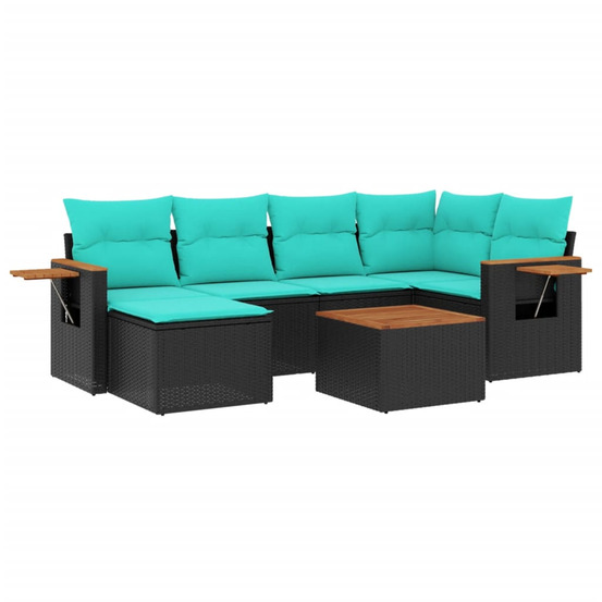 Salon de jardin 7 pcs avec coussins noir résine tressée