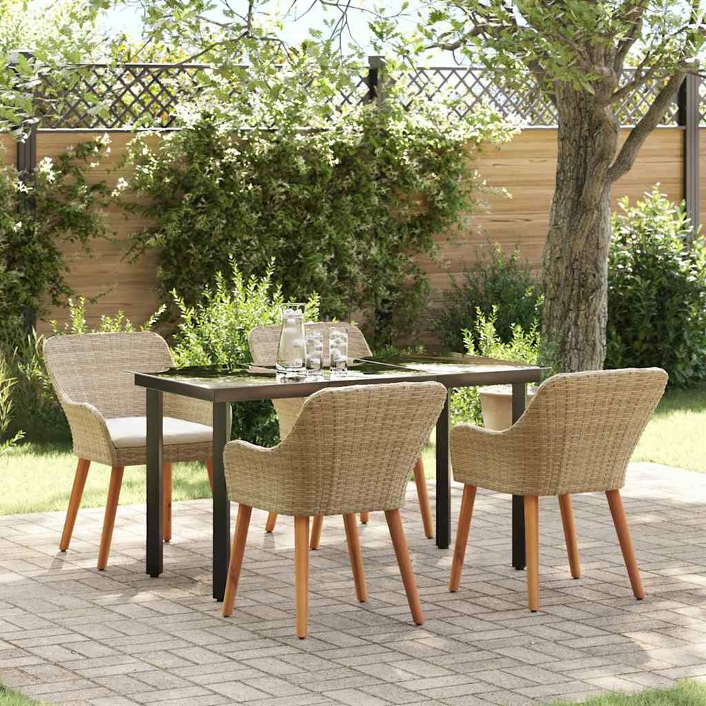 Ensemble de salle à manger pour jardin 5 pcs beige polyrotin