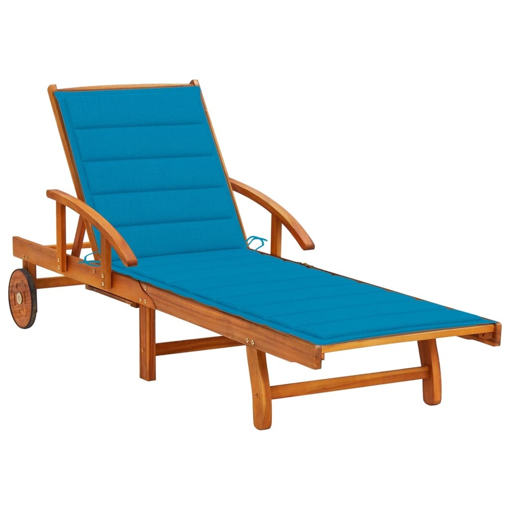 Transat chaise longue bain de soleil lit de jardin terrasse meuble d'extérieur avec coussin bois d'acacia solide