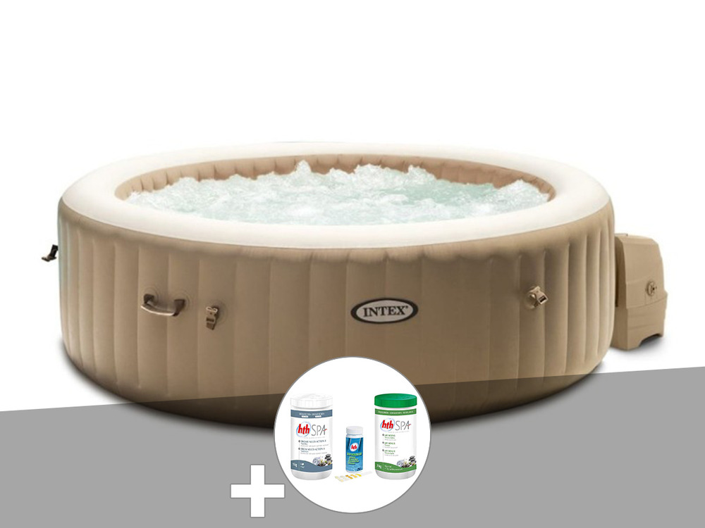Kit spa gonflable purespa sahara rond bulles 4 places + kit traitement brome