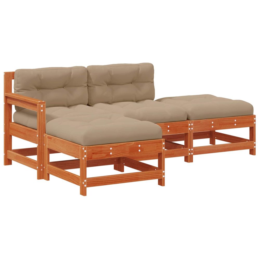 Ensemble de salon de jardin 4 pc brun cire bois de pin massif