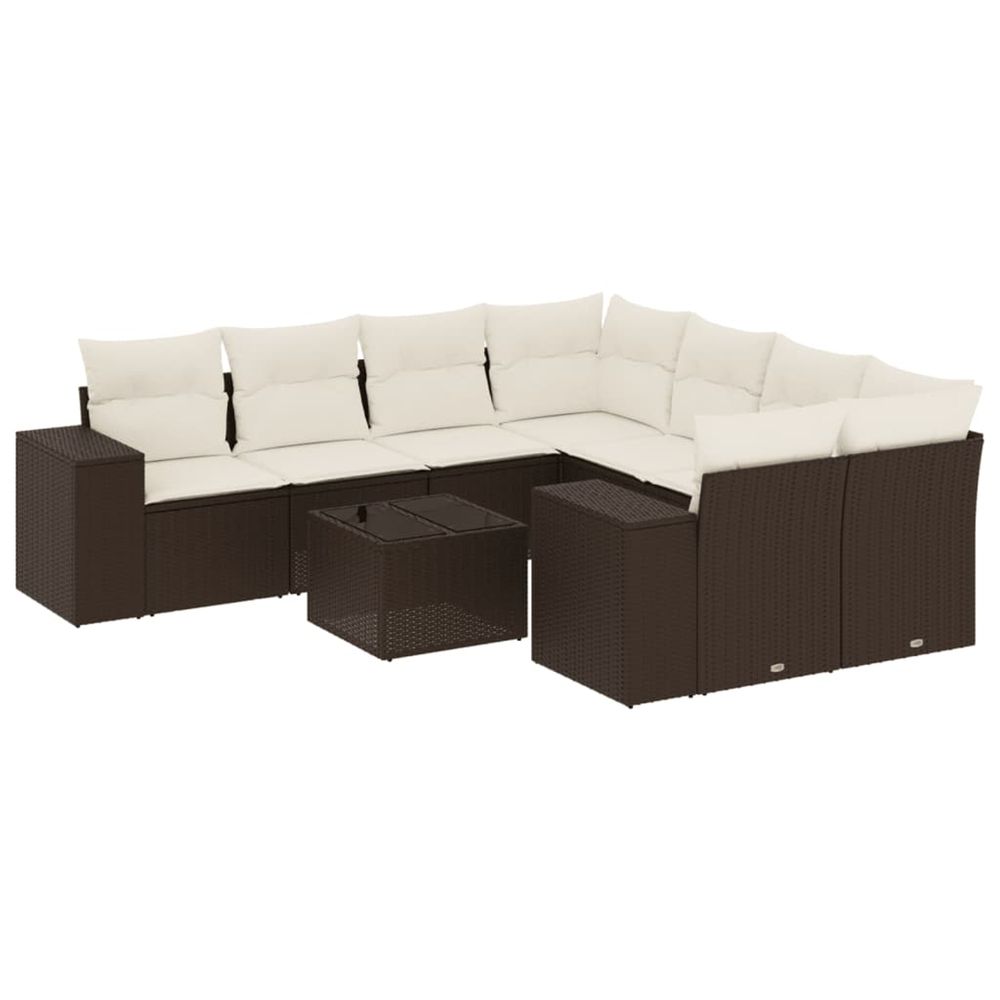 Salon de jardin avec coussins 9 pcs marron résine tressée