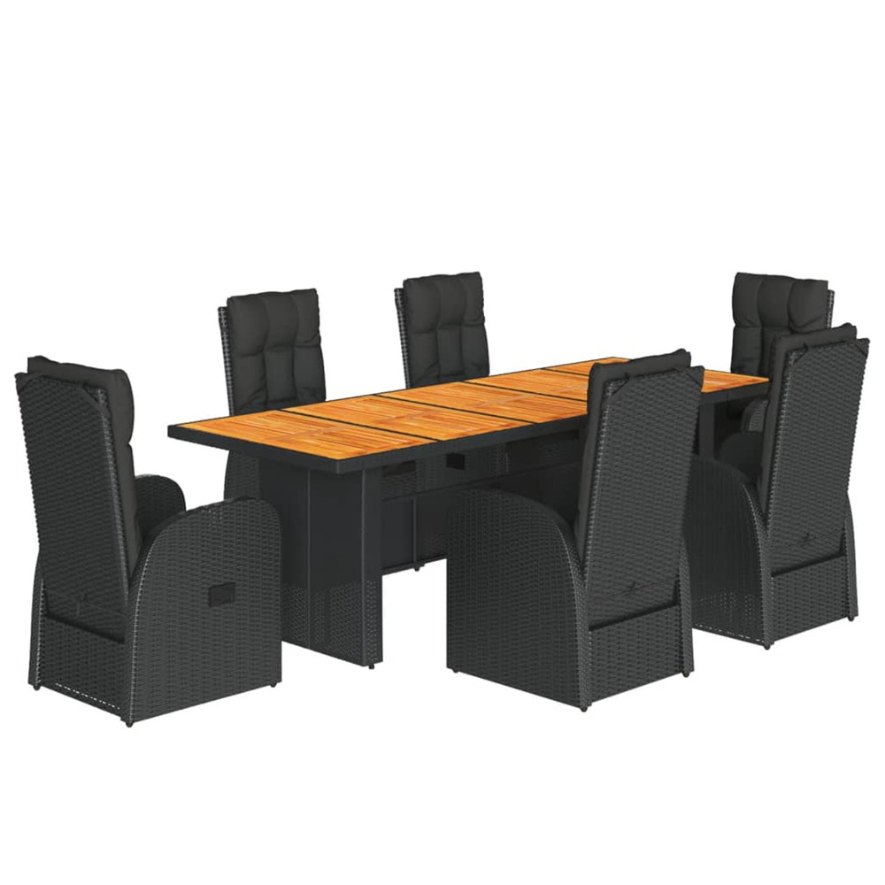 Ensemble à manger de jardin coussins 7 pcs noir résine tressée