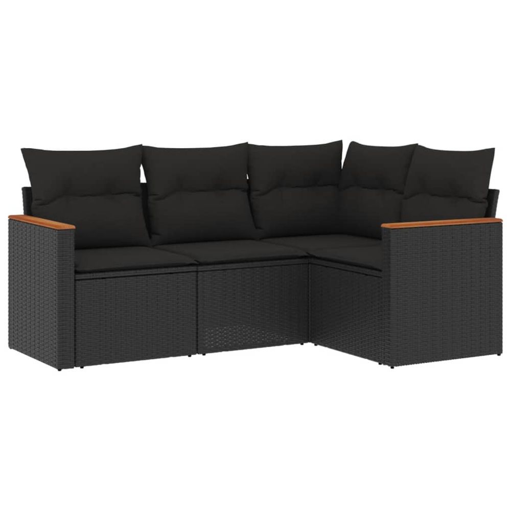 Salon de jardin 4 pcs avec coussins noir résine tressée