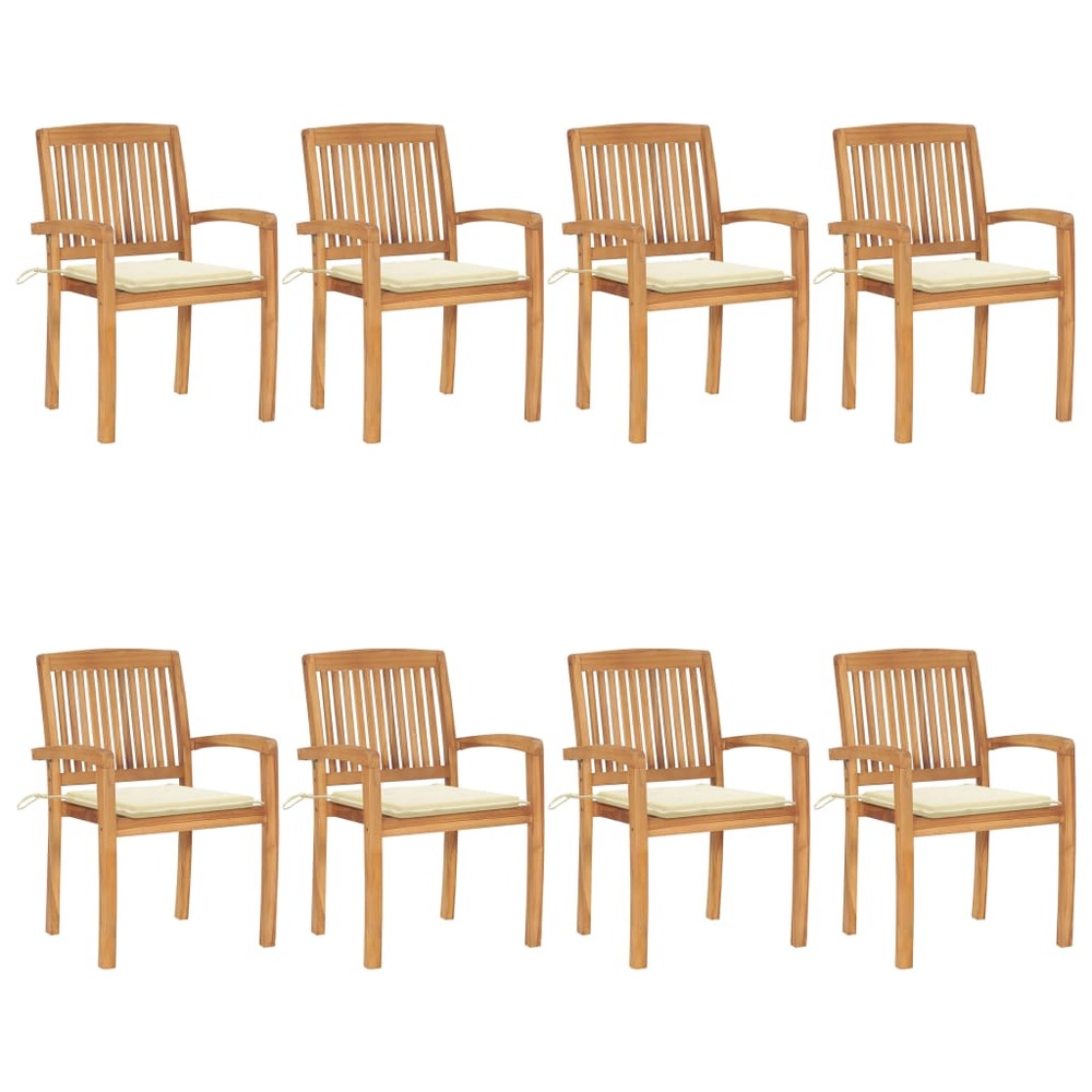 Chaises de jardin empilables avec coussins 8 pcs teck solide