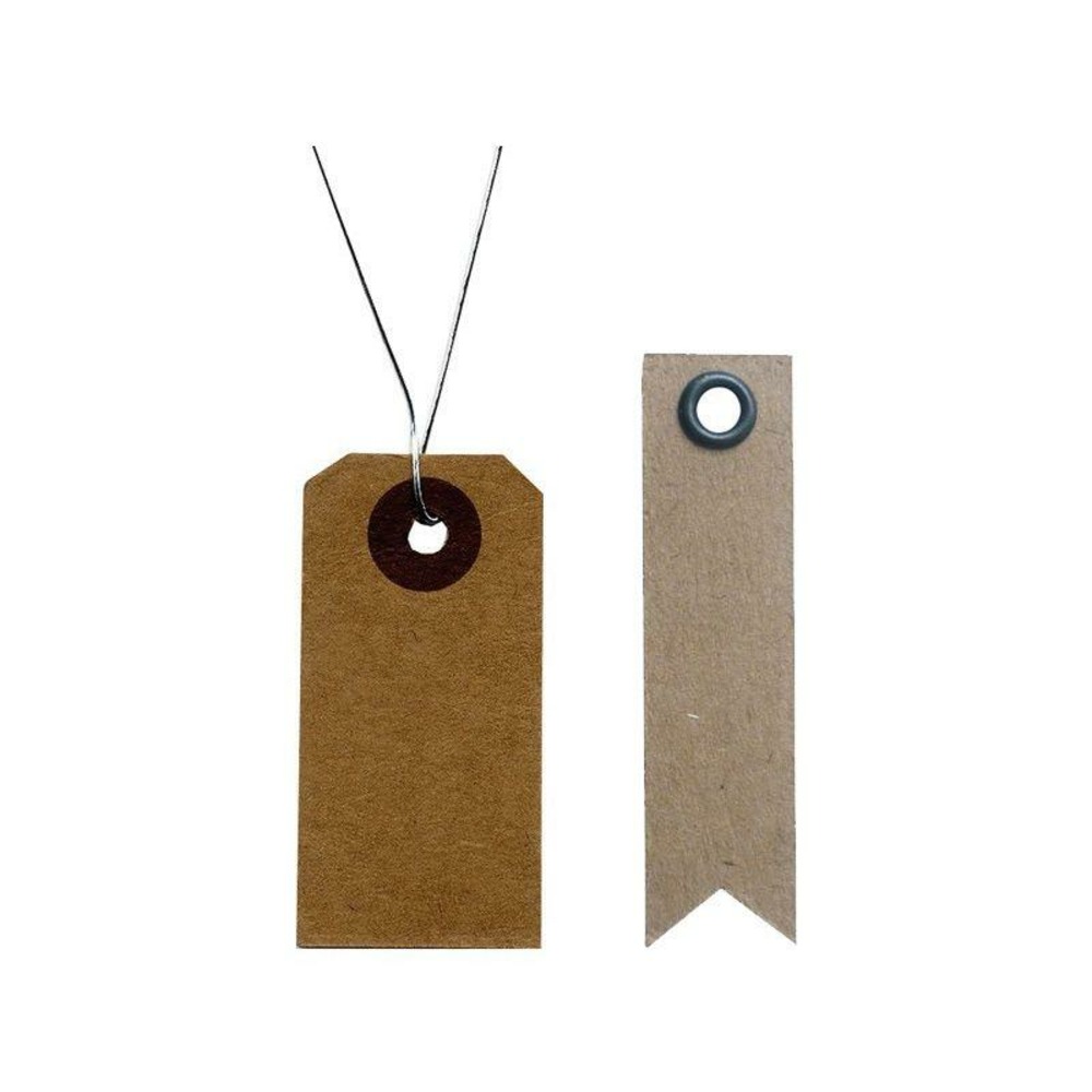 Etiquettes kraft 4 x 2 cm avec fil métal + 20 étiquettes kraft fanion