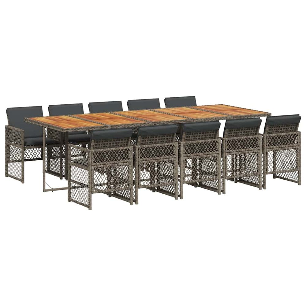 Ensemble à manger de jardin 11pcs avec coussins gris poly rotin