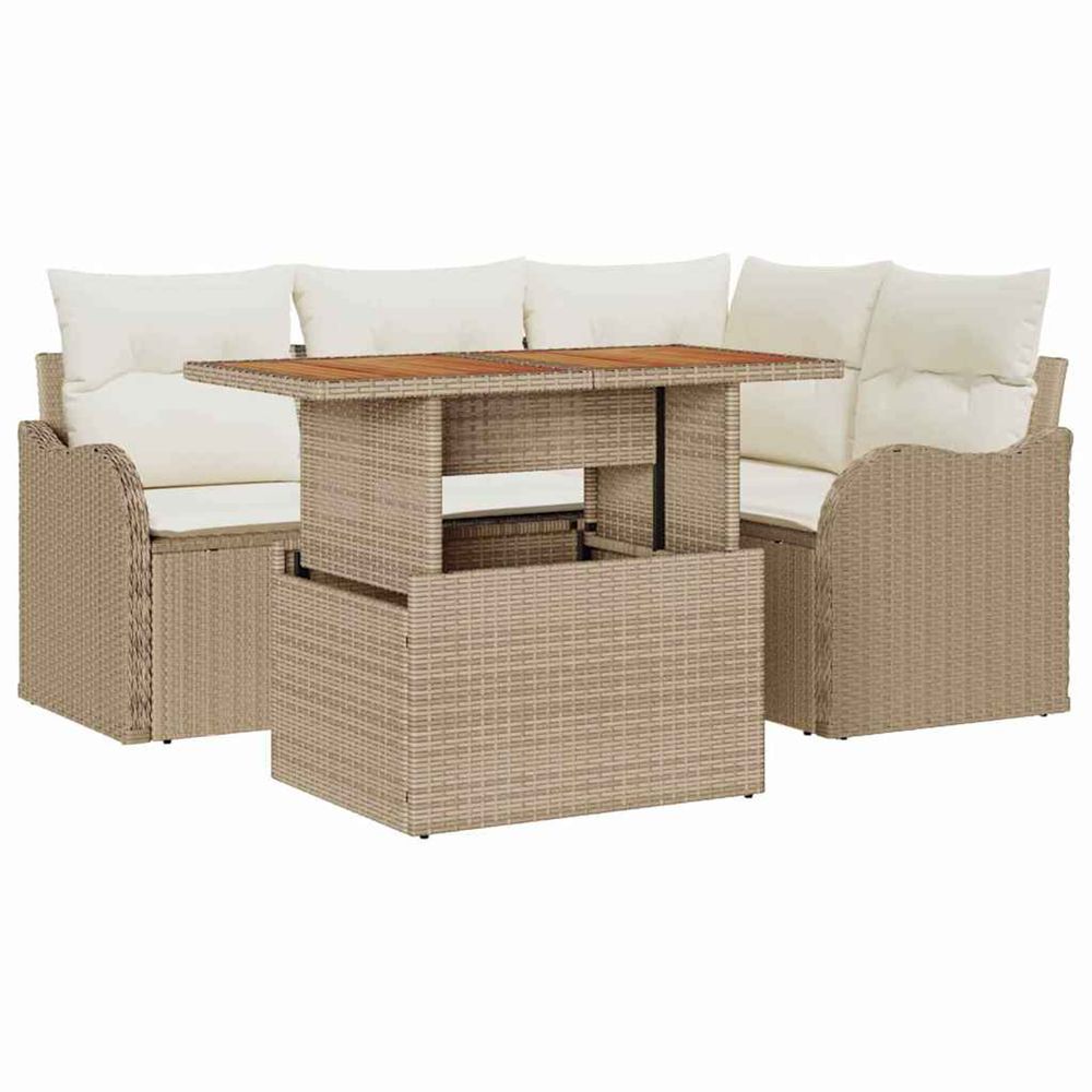 Ensemble de canapé de jardin 5 pc beige poly rotin