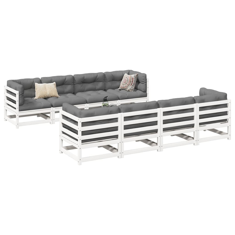 Salon de jardin 9 pcs blanc bois de pin massif