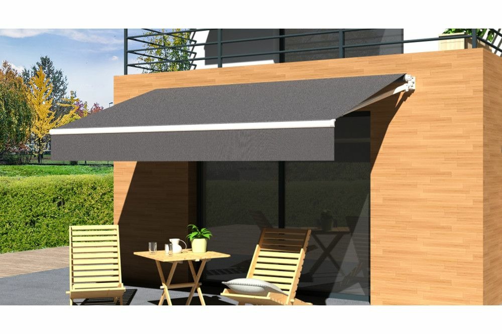 Store banne loggia lite blanc 3,5x2,5m manuel - toile grise anthracite