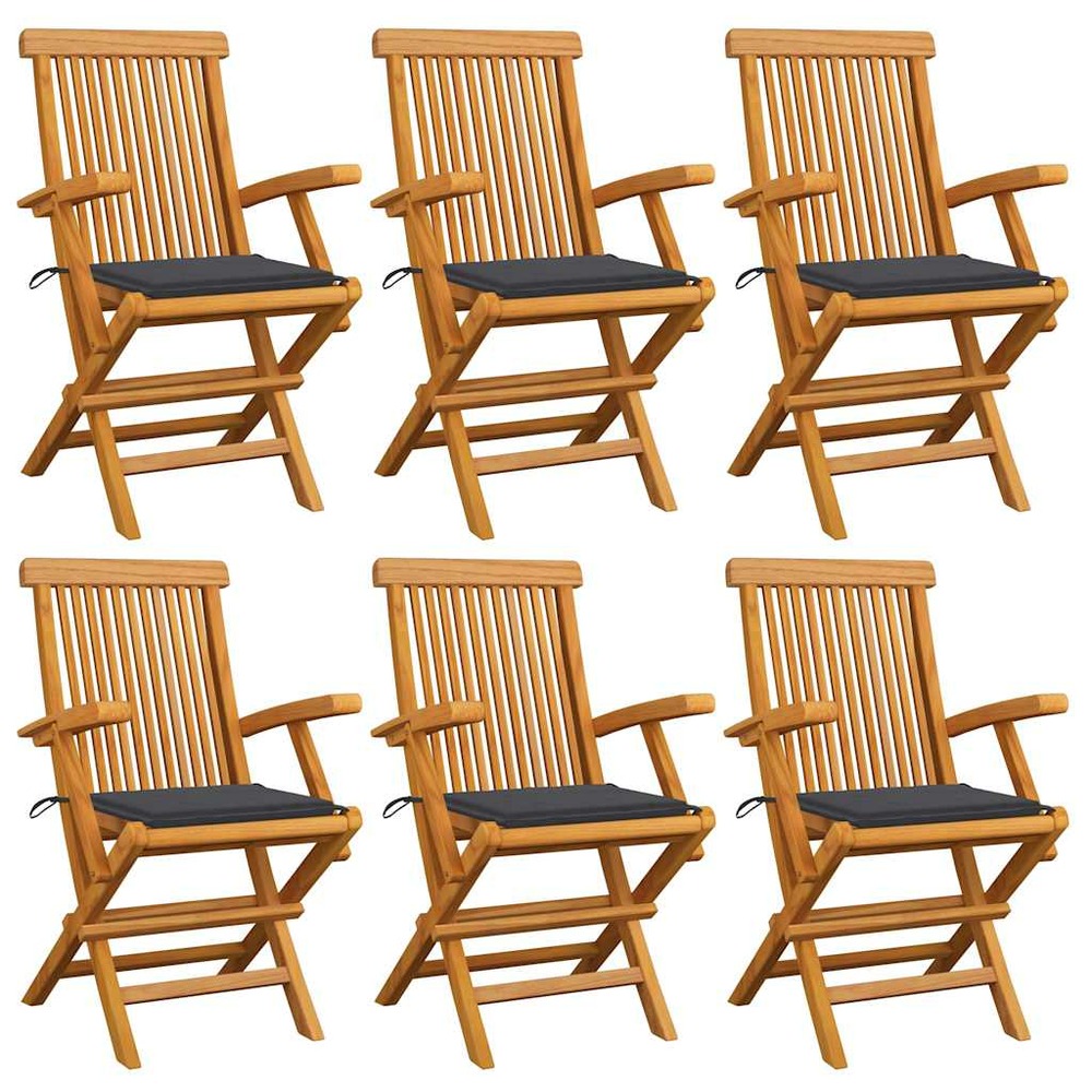 Chaises de jardin avec coussins anthracite lot de 6 bois teck